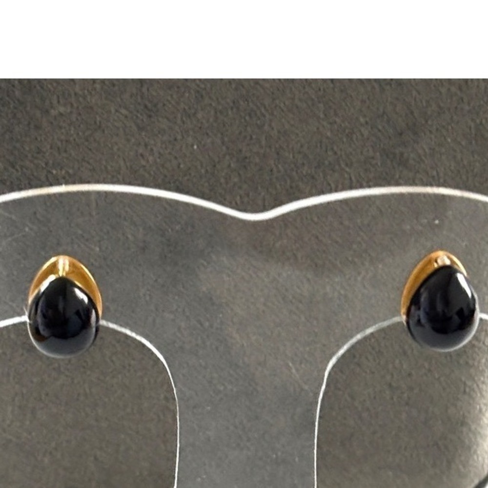 Gold Tone Black Onyx  Teardrop Huggie Hoop Earrings New Small Bold Minimalist